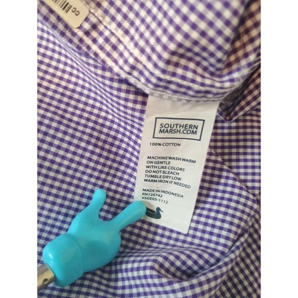 Southern Marsh Shirt Men Size 1 Purple Micro Check Wrinkle Free Button Down Logo - Picture 13 of 13